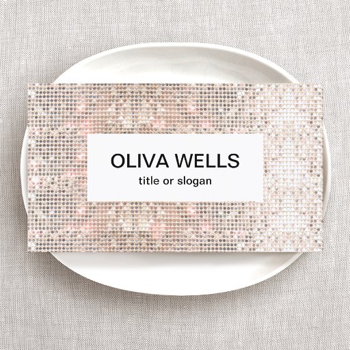 Customizable Fun Faux Silver Sequins Beauty and Fashion Business Card Templates
