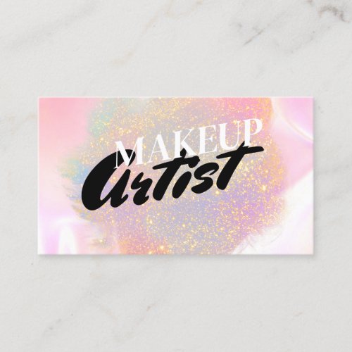 Modern Glam Glitter Makeup Artist Holographic Busi Business Card