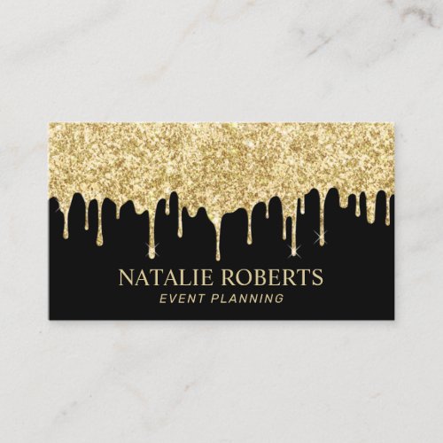 Modern Glam Gold Dripping Event Planning Business Card