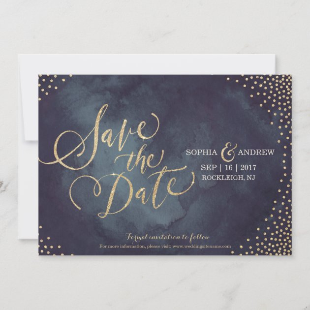 Modern Glam Gold Glitter Calligraphy Save The Date