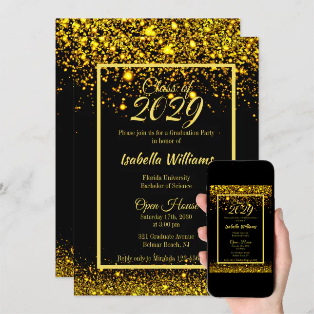 Modern Glam Gold Glitter Graduation Party Invitation Zazzle 2742