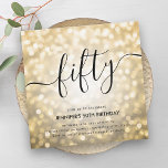Modern Glam Gold Glitter Lights 50th Birthday  Invitation<br><div class="desc">Elegant Glam Gold Glitter Lights 50th Birthday Script invitation template featuring sparkling lights and modern typography script.</div>