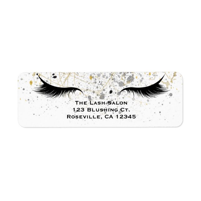 Modern Glam Gold Silver Black Eyelashes Beauty Label (Front)
