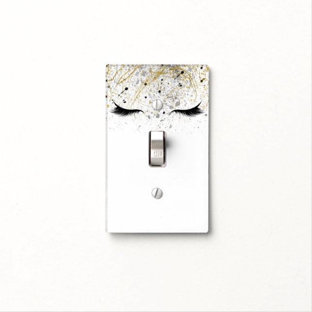 Modern Glam Gold Silver Black Eyelashes Beauty Light Switch Cover (In Situ)