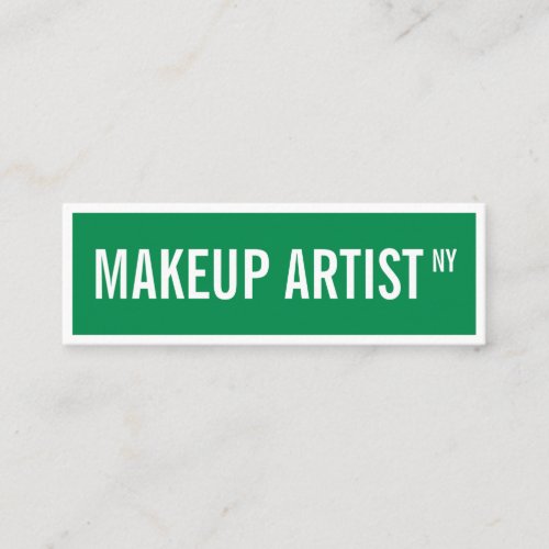 Modern glam green white street sign makeup artist mini business card