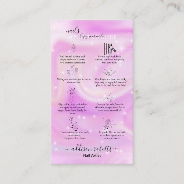Modern Glam Iridescent Nails Application Guide   B Business Card (Front)