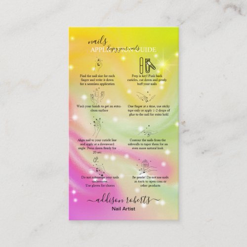 Modern Glam Iridescent Nails Application Guide Bus Business Card