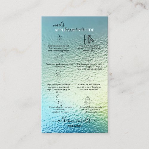 Modern Glam Iridescent Nails Application Guide Business Card