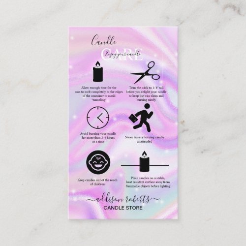 Modern Glam Iridescent Sparkle Candle Care    Busi Business Card