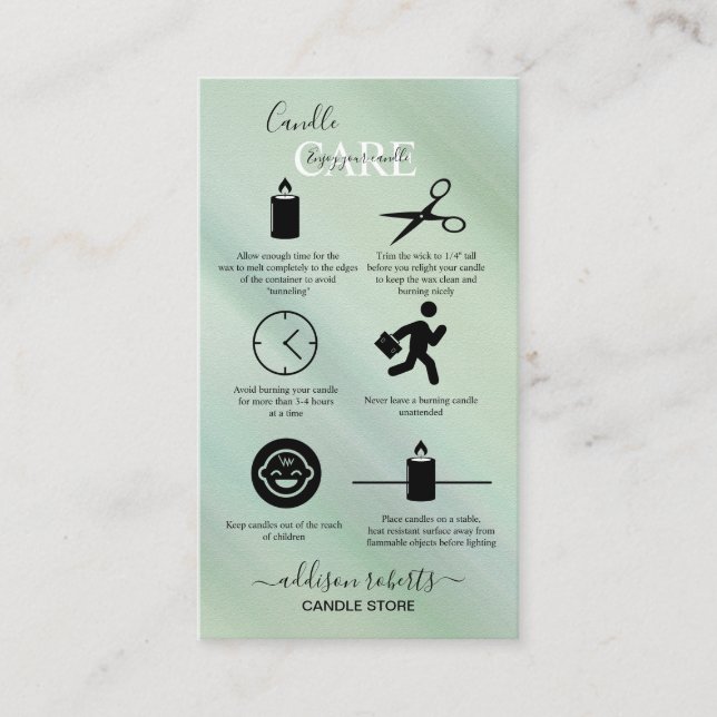 Modern Glam Iridescent Sparkle Candle Care   Busin Business Card (Front)