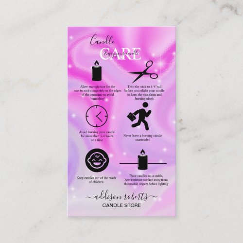 Modern Glam Iridescent Sparkle Candle Care   Business Card
