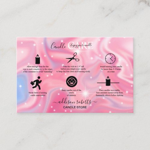 Modern  Glam Iridescent Sparkle Candle Care   Business Card