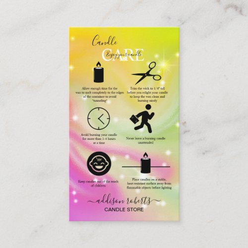 Modern Glam Iridescent Sparkle Candle Care    Business Card