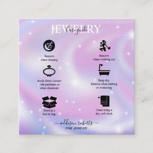 Modern Glam Iridescent Sparkle  Jewelry Care  Square Business Card