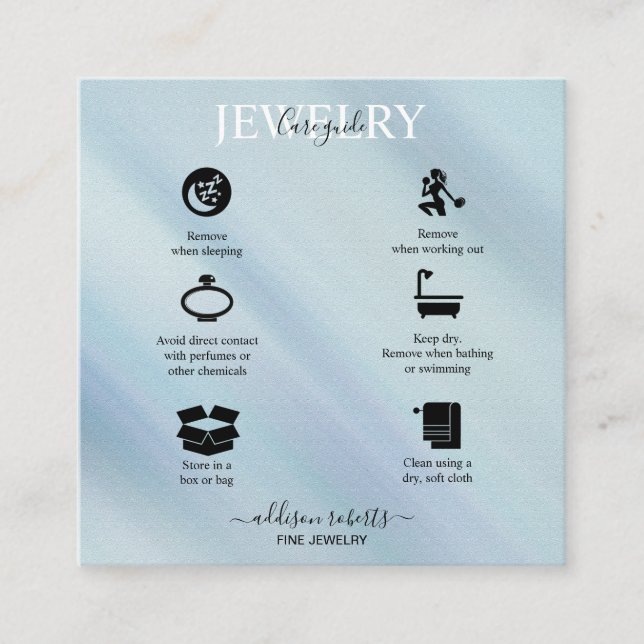 Modern Glam Iridescent Sparkle  Jewelry Care   Square Business Card (Front)