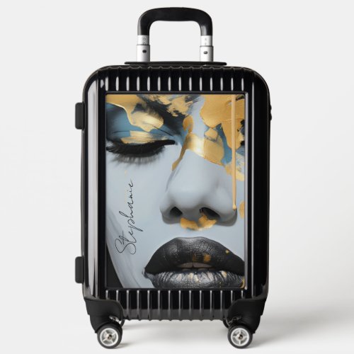 Modern Glam Lashes And Lips Gold Drip Personalized Luggage