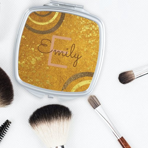 Modern Glam Luxury Chic Fancy Brown Gold Glitter Compact Mirror