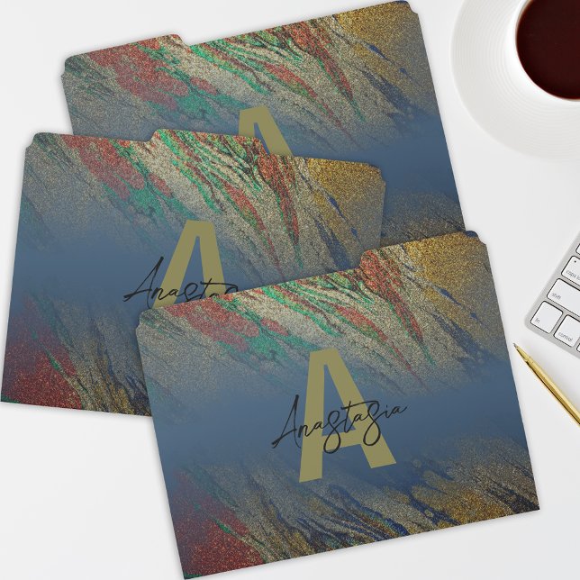 Modern Glam Luxury Stylish Glitter Monogrammed File Folder (Creator Uploaded)