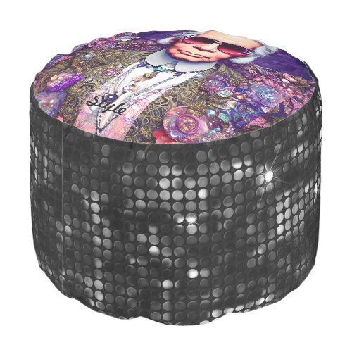 Modern Glam Man Surrounded with Purple Gems Pouf