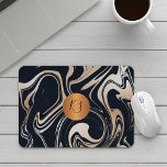 Modern glam marble black rose gold monogrammed mouse pad<br><div class="desc">Trendy modern glamorous marbled abstract painting in rose gold glitter ivory, black, and blush making an elegant mousepad with a faux metallic gold copper monogrammed geometric circle for a makeup artist | wedding planner | hairstylist | fashion stylist | home interior decorator | designer | architect | boutique owner |...</div>