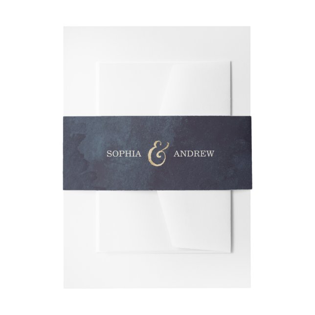 Modern glam night faux gold glitter monogram invitation belly band (Front Example)