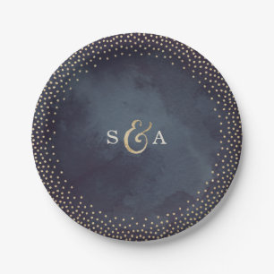 Modern glam night faux gold glitter monogram paper plates
