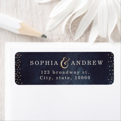 Modern glam night gold glitter return address label Zazzle