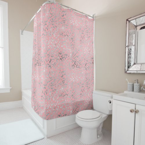 Modern Glam Pink And Silver Leopard Print Texture Shower Curtain