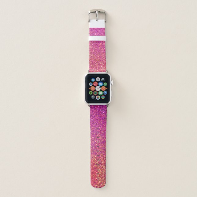 Modern Glam Pink Gold Glitter Ombre Sparkles Apple Watch Band (Front)