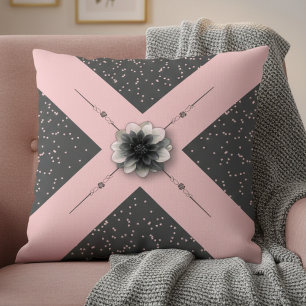 Modern Glam Pink Gray Dahlia Floral Throw Pillow