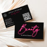 Modern glam pink neon beauty script logo qr code business card