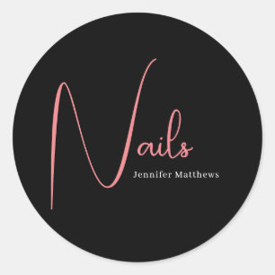 Modern glam pink neon beauty technician manicurist classic round sticker