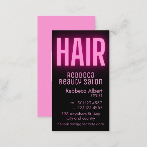 Modern glam pink neon hair script logo qr code business card