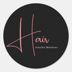 Modern glam pink neon hair technician manicurist classic round sticker