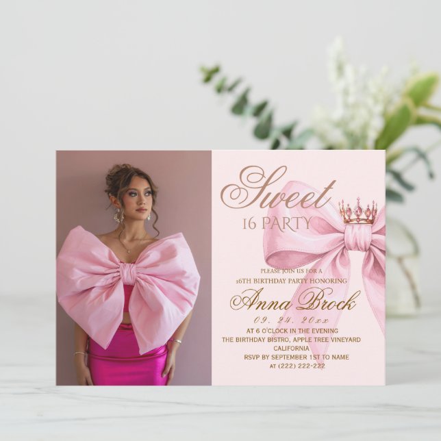 Modern Glam Pink Photo Sweet 16 Party Invitation (Standing Front)