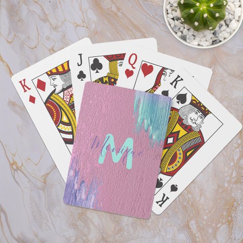 Modern Glam Pink Purple Teal Paint Brush Stroke  Poker Cards
