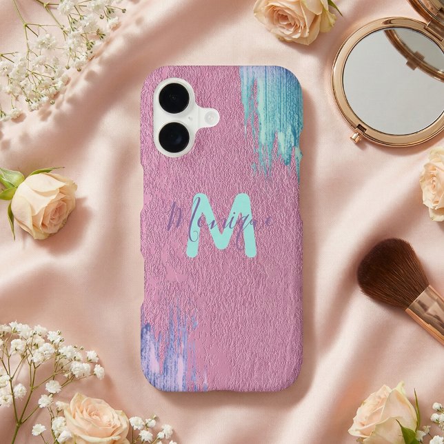 Modern Glam Pink Purple Teal Paint Strokes Case-Mate iPhone Case (Creator Uploaded)