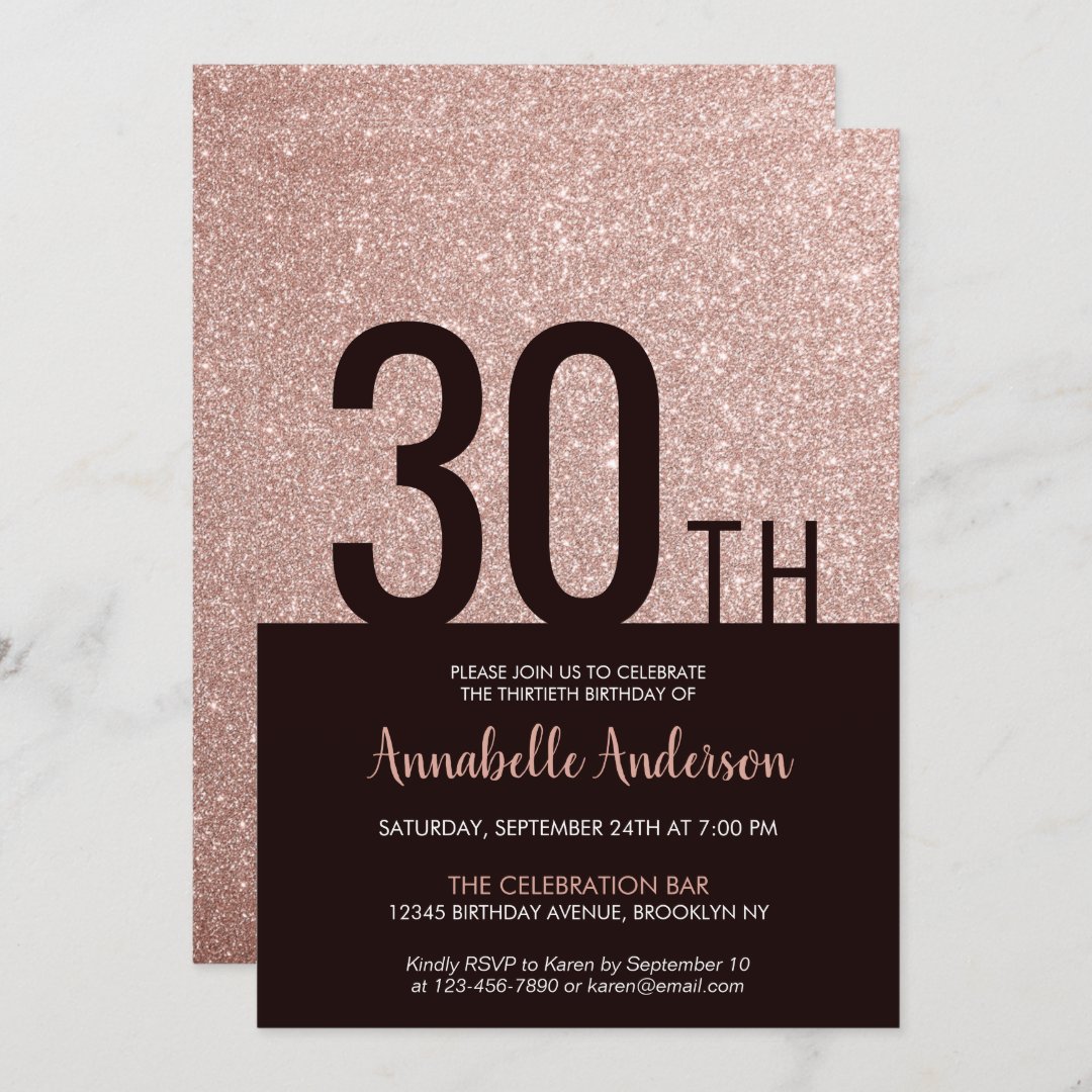 Modern Glam Pink Rose Gold Sparkle 30th Birthday Invitation | Zazzle