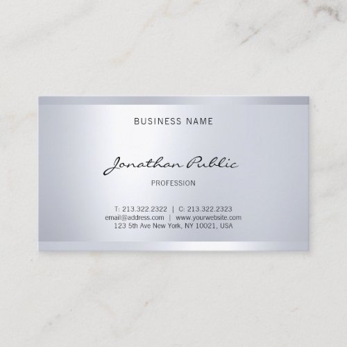 Modern Glam Plain Elegant Hand Script Silver Look Business Card