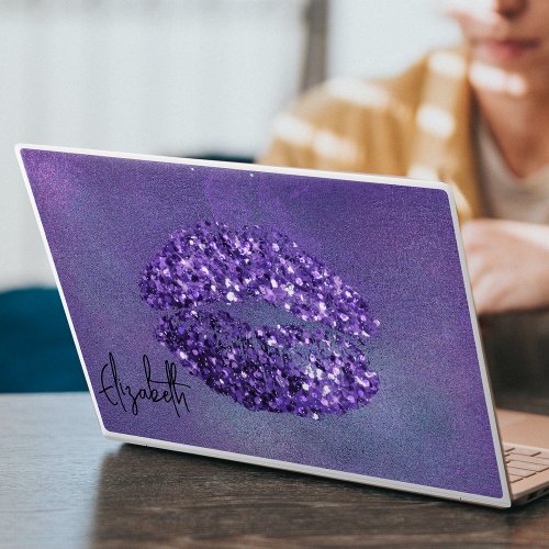 Modern Glam Purple Glittery Kiss Lipstick Imprint HP Laptop Skin