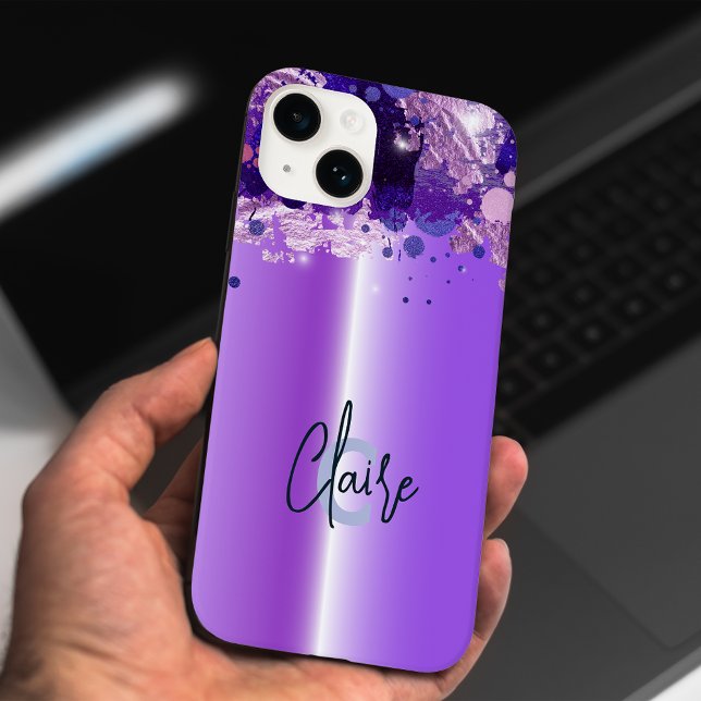 Modern Glam Purple Metallic Ombre Abstract Art Case-Mate iPhone Case (Creator Uploaded)