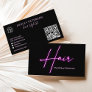 Modern glam purple neon hair script logo qr code business card