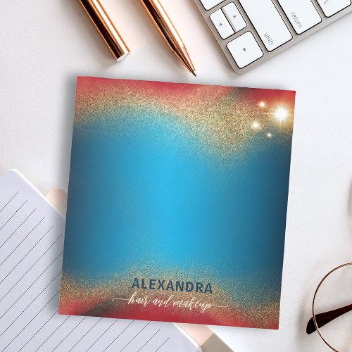 Modern Glam Red Blue Gold Glitter Hair  Makeup Notepad