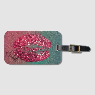 Modern Glam Red Glittery Kiss Lipstick Imprint