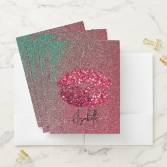 Modern Glam Red Glittery Kiss Lipstick Imprint