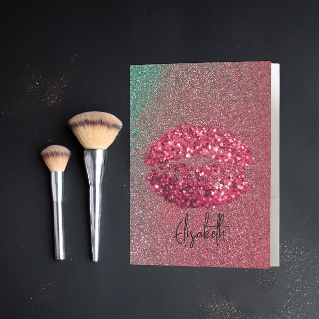 Modern Glam Red Glittery Kiss Lipstick Imprint Pocket Folder (Creator Uploaded)