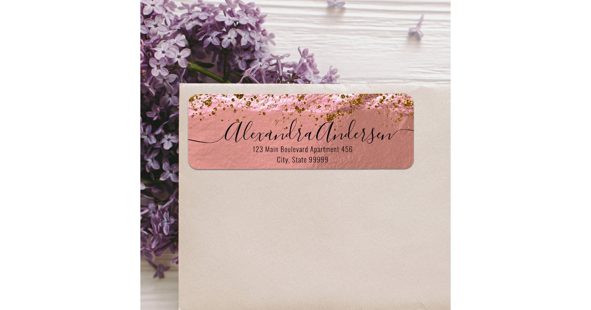 Modern Glam Rose Gold Elegant Calligraphy Label | Zazzle