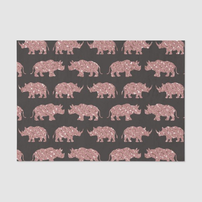 Modern Glam Rose Gold Glitter Striped Rhinos Tissue Paper (Front)