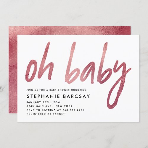 Modern Glam Rose Gold Oh Baby Shower Invitation