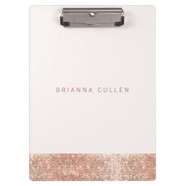 Modern Glam Rose Gold Sequin Black Clipboard (Front)